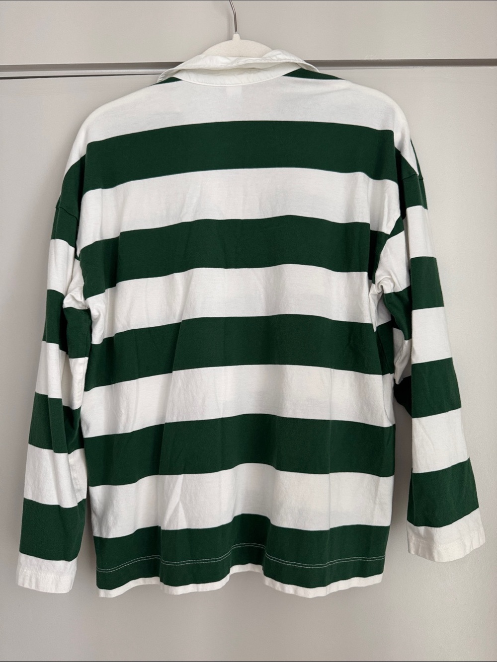 Old Navy White and Forest Green Striped Rugby Shirt - Picture 2 of 3